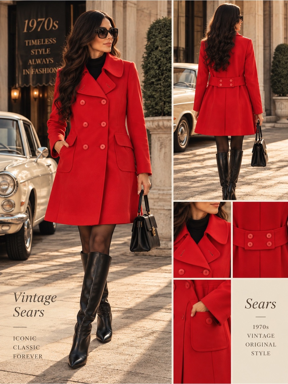 Vintage 70s Sears Red Double Breasted Coat Size 16 Fits L 12 NOS Mod